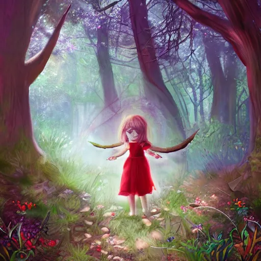 Image similar to ancient ritual in a magical forest, forest child girl, fantasy, artwork, digital art