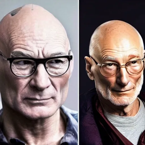 Prompt: photo of a person who looks like a mixture between patrick stewart and brent spiner