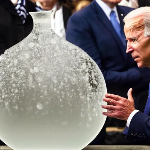 Image similar to joe biden standing over a bubbling and glowing magical pot