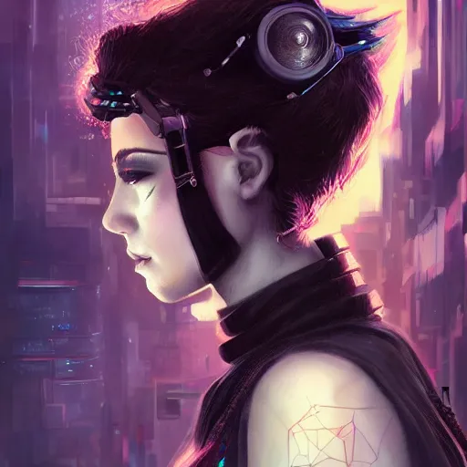 Image similar to teen elf, cyberpunk, black hair, gorgeous, amazing, elegant, intricate, highly detailed, digital painting, artstation, concept art, sharp focus, illustration, art by ross tran