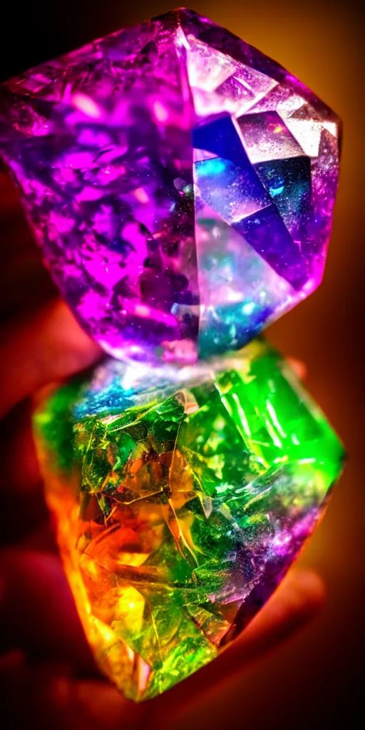 Image similar to cinematic shot a rainbow crystal, hyper realistic, mood lighting, fantasy, detailed face, highly detailed, super realistic, perfect lighting