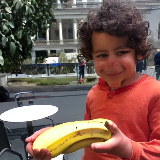 Prompt: marcel eris in washington eating a banana