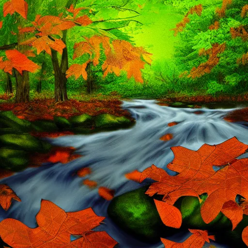 Image similar to leaves on a stream, digital art