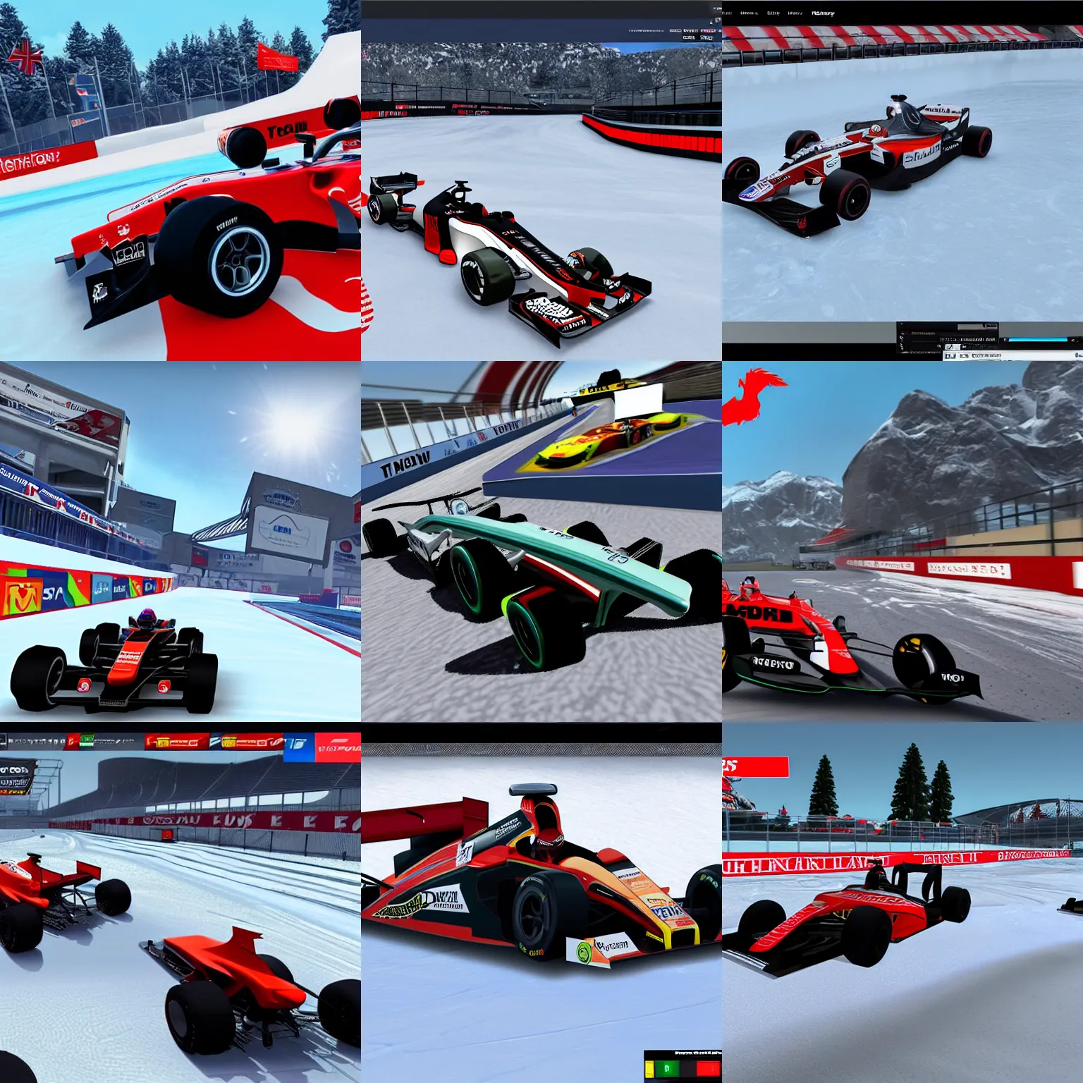 Prompt: F1 car racing on ice in trackmania