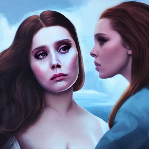 Image similar to lana del rey fighting Elizabeth olsen, photorealistic, high detail