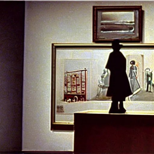 Image similar to an still picture museum in a movie by jacques tati, still life, no humans