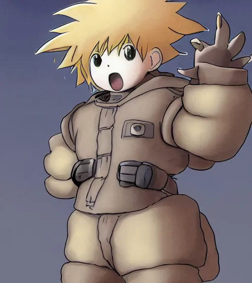 Image similar to attractive little boy wearing an cyborg bear suit, artwork in kentaro miura and made in abyss and inazuma eleven, smooth, beautiful lightness, anatomically correct, trending on pixiv, perfect composition