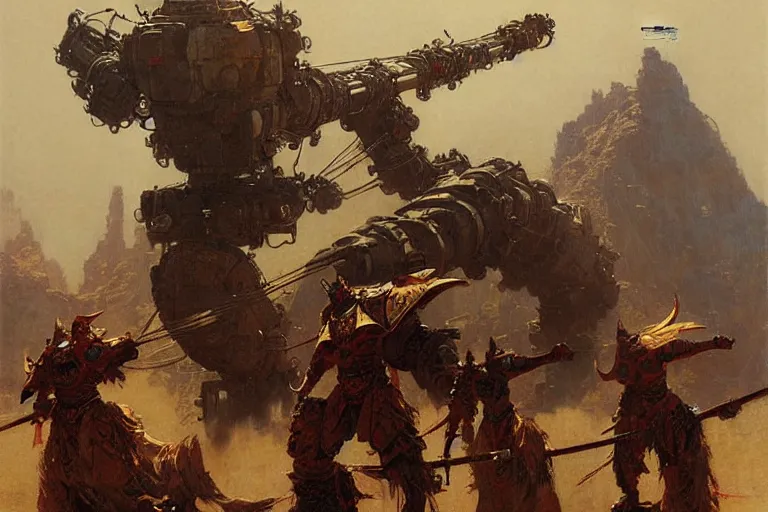 Image similar to wuxia, huge machine robot, painting by gaston bussiere, craig mullins, j. c. leyendecker