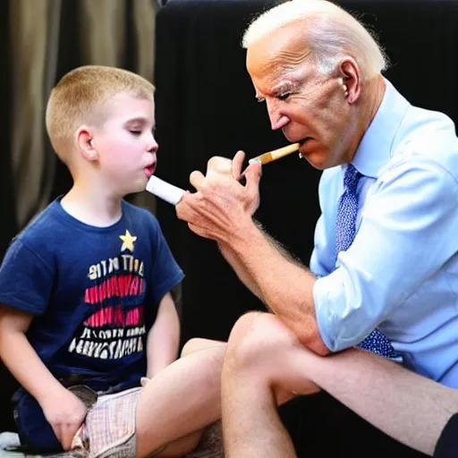 Image similar to a candid photo of joe biden smoking crack cocaine with his son.