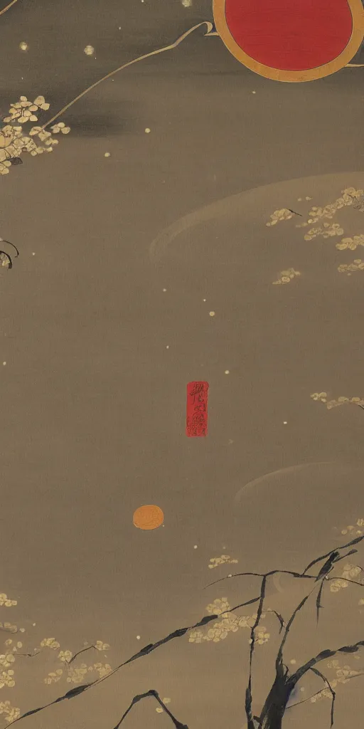 Prompt: traditional japanese painting of space, 8 k resolution, highly detailed, parchment
