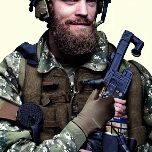 Image similar to pewdiepie as a british special air service soldier, highly detailed, cinematic lighting, photorealistic