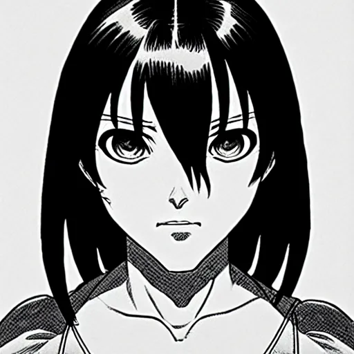 Image similar to alita by yukito kishiro. medium shot. black and white manga. pencil drawing.