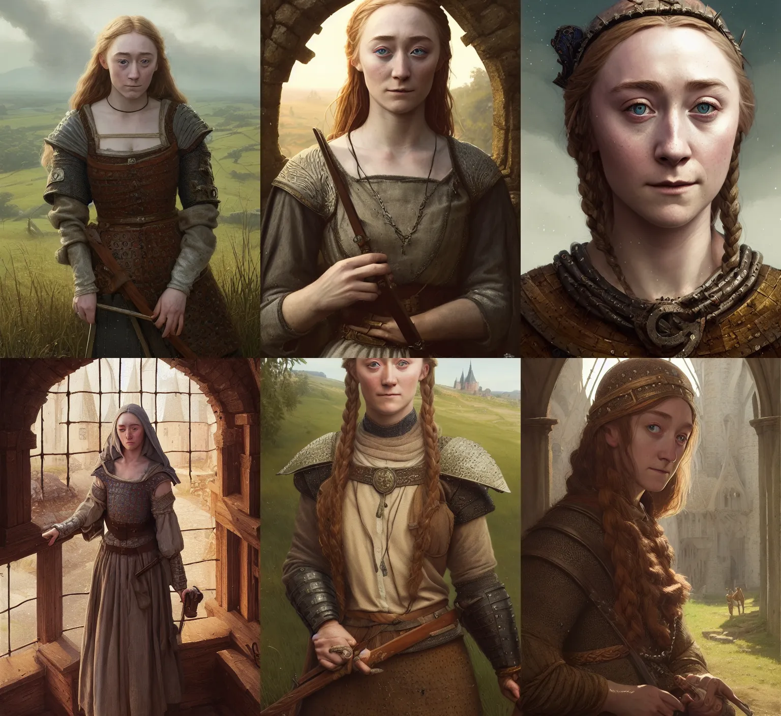 Prompt: medieval highly detailed portrait of saoirse ronan in kingdom come deliverance, stephen bliss, unreal engine, fantasy art by greg rutkowski, loish, rhads, ferdinand knab, makoto shinkai and lois van baarle, ilya kuvshinov, rossdraws, tom bagshaw, global illumination, detailed and intricate environment