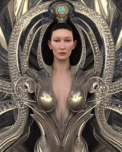 Image similar to a highly detailed metahuman 4 k close up render of an alien goddess bella hadid monument renaissance in iris van herpen dress schiaparelli in diamonds crystals swarovski and jewelry iridescent in style of alphonse mucha gustav klimt trending on artstation made in unreal engine 4