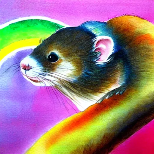 Image similar to rainbow ferret, aquarelle painting, high quality