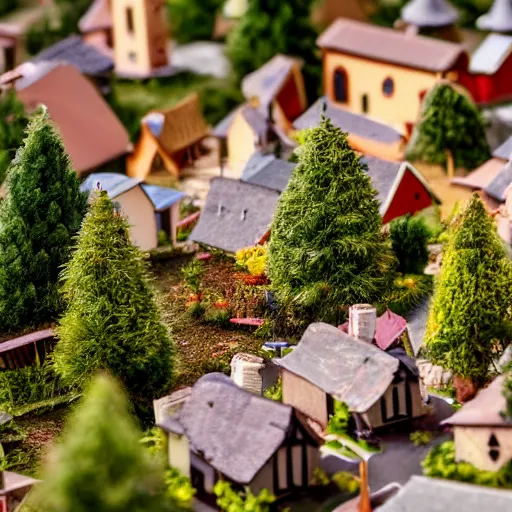 Prompt: macro close up of a miniature village , 4k