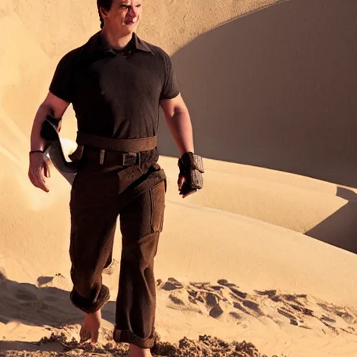 Image similar to nathan fillion as a sandcastle, beautiful composition, cinematic lighting