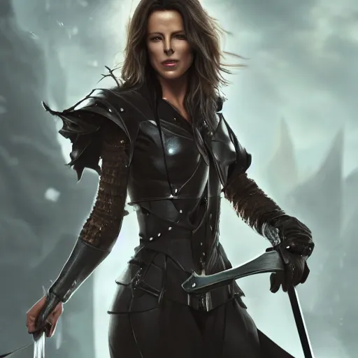 Prompt: kate beckinsdale as a swordswoman, by li didivi, by yun ling, by shal. e, grim expression, unreal engine, octane rendering, 8 k, closeup, full body, smooth, trending on artstation, digital illustration, grey hair