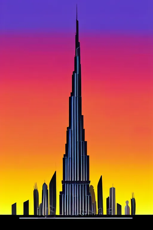 Image similar to minimalist boho style art of colorful burj khalifa at sunrise, illustration, vector art