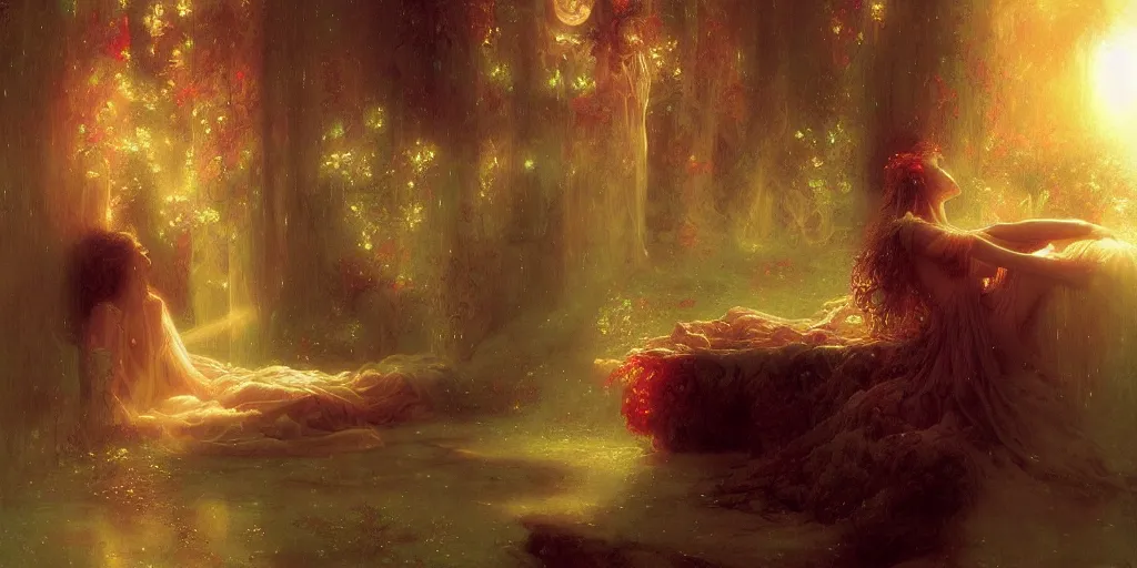 Prompt: Dimensional rain by Marc Simonetti and Delphin Enjolras and Pierre Auguste Cot
