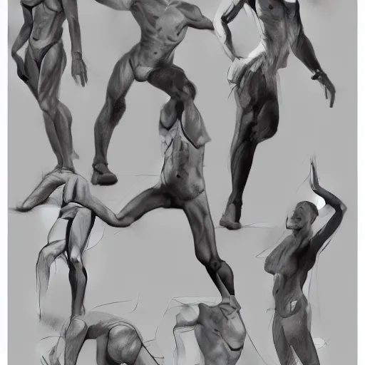 Image similar to posing reference sheet, digital sketch, many poses, gesture drawing, little detail, study,