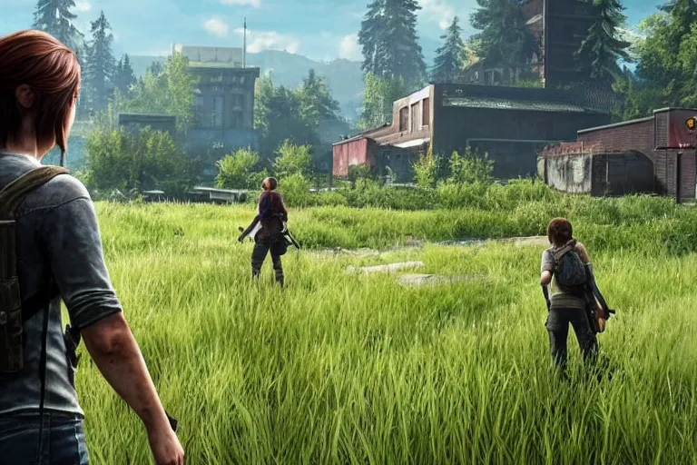 Prompt: a screenshot of the last of us part ii ( ps 4 2 0 2 0 ), a screenshot of pokemon sword and shield ( switch 2 0 1 9 )