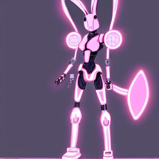 Prompt: concept art of a cybernetic robot pink rabbit. bunny robot cyborg extremely detailed in inricate, iconic character, gapmoe yandere grimdark, butterfly trending on pixiv fanbox, painted by greg rutkowski makoto shinkai takashi takeuchi studio ghibli, akihiko yoshida