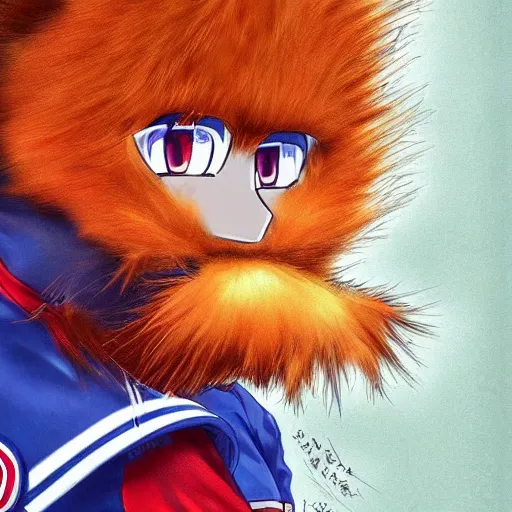 Image similar to anime Portrait of Youppi the Habs Montreal Canadiens Mascot as a very cute powerful and friendly pokemon, highly detailed anime, high evolution, 1990s, legendary, smooth, sharp focus, dynamic lighting, intricate, trending on ArtStation, illustration pokemon, art by WLOP