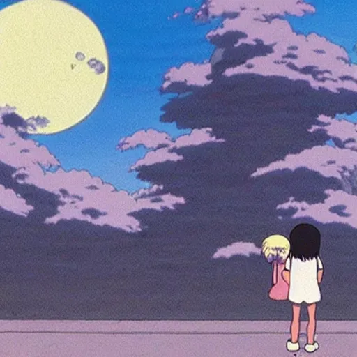 Prompt: looking at the moon, Studio Ghibli