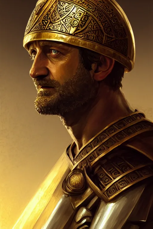 Prompt: portrait gerard butler as a greek king with a watermelon helmet, greek, intricate, headshot, key visual, conceptart, ambient lighting, highly detailed, digital painting, artstation, concept art, sharp focus, by makoto shinkai and akihiko yoshida and greg manchess