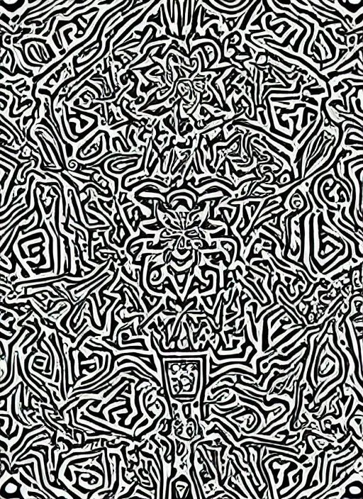 Image similar to lsd molecule morphing in sacred geometries, pattern, black and white, outline, highly detailed, intricate