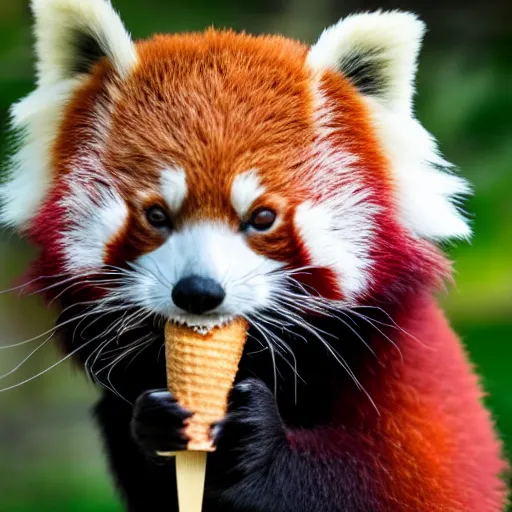 Image similar to An red panda eating an icecream, Canon EOS R3, f/1.4, ISO 200, 1/160s, 8K, RAW, unedited, symmetrical balance, in-frame