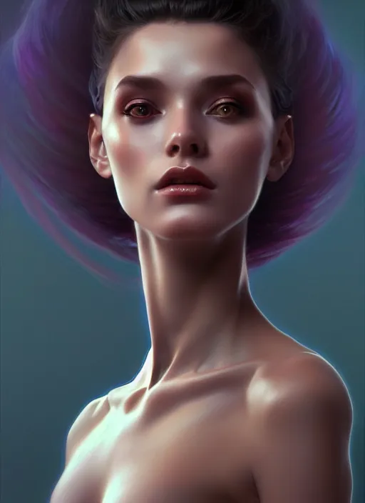 Image similar to a full body fashion photography of alien female girl, intricate, elegant, clearly visible face, highly detailed, digital painting, artstation, concept art, smooth, sharp focus, illustration, art by artgerm and greg rutkowski and alphonse mucha, 8 k