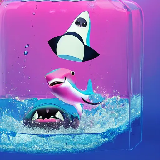 Prompt: pink fongs baby shark taking a big hit out of a bong