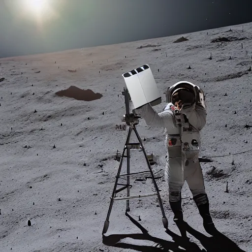 Image similar to a man taking a selfie on the moon, 4 k, high detail, high - resolution photograph, professional photography, ultra - detail