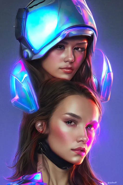 Image similar to Amanda 89asdjkqw in a futuristic spacesut highly detailed digital painting artstation concept art by artgerm and greg rutkowsi, holographic helmet, neon highlights