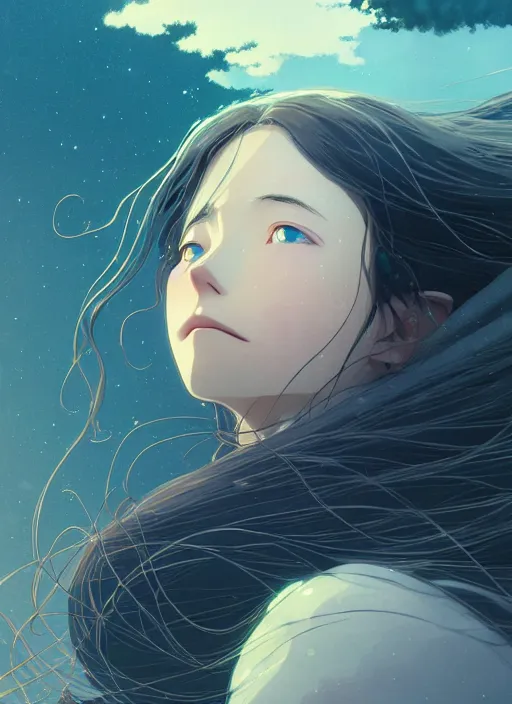 Image similar to portrait of a girl, cloudy sky background lush landscape ln illustration concept art lotr anime key visual portrait long flowing hair fine detail delicate features gapmoe kuudere trending pixiv by victo ngai fanbox by greg rutkowski makoto shinkai takashi takeuchi studio ghibli