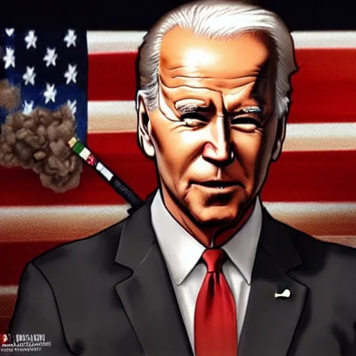 Image similar to joe biden smoking a giant rolled joint, smoke, amazing detail, realistic digital art, artstation