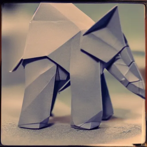 Prompt: origami elephant, polaroid, outside, macro lens