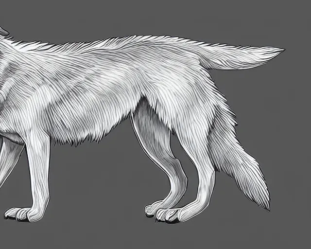 Image similar to professional digital art of a full-body outline of a wolf, very simple, no color, white background, high quality, HD, 8K,