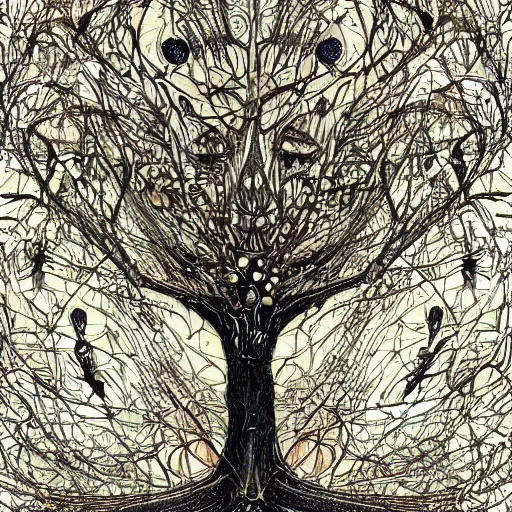 Image similar to the tree of knowledge, the tree of life, amazing art, organic complexity, digital art, incredible details, intrincate details, polygons, smooth network, by jackson pollock and hr giger