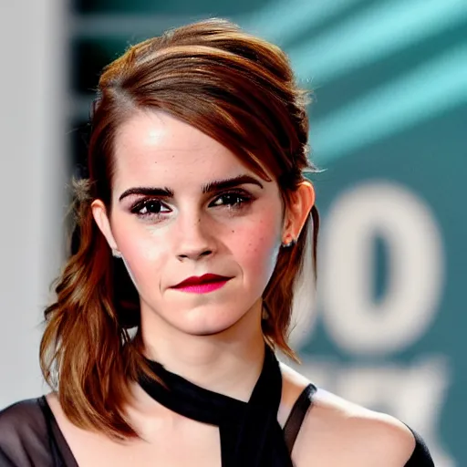 Image similar to emma watson with 4 eyes, 4 ears, 2 mouths