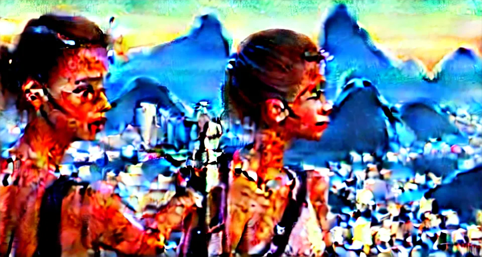 Image similar to 1 9 8 6 movie screencap of a girl with a gun on a rio de janeiro, gucci clothes, sparkles sky, beautiful favela background extremely utra high quality photo 8 k