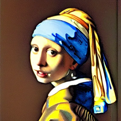 Image similar to a colorful cat with a Pearl Earring by Johannes Vemeer, masterpiece, old master, grand master