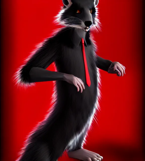 Image similar to furry - male - red - black - weasel - chaos theorist - fursona uhd ue 5 visual novel pc game expressions, photorealistic