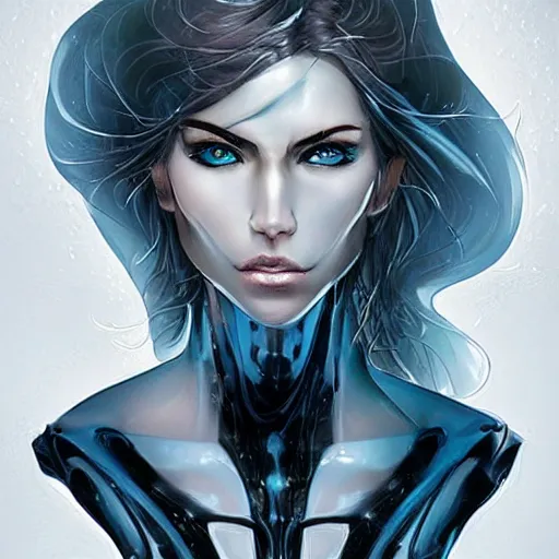 Image similar to woman portrait made out of ice, beautiful, cyborg, comic book art, highly detailed