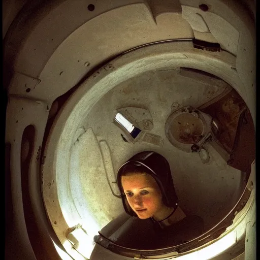 Image similar to astronaut exploring the inside of an old derelict spaceship with dark scary dramatic lighting by William Adolphe Bouguereau