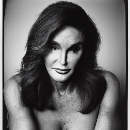 Image similar to photo of Caitlyn Jenner by Diane Arbus, black and white, high contrast, Rolleiflex, 55mm f/4 lens