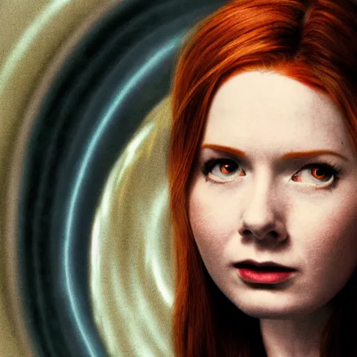 Prompt: Amy Pond staring into the Time Vortex and becoming the Bad Wolf, Doctor Who, Psychedelic, Hyper Realistic, Scifi