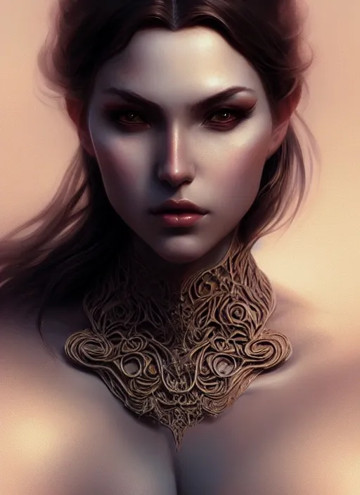 Prompt: portrait of female in sculpted wearable art fashion, intricate, elegant, highly detailed, digital photography, artstation, glamor pose, concept art, smooth, sharp focus, art by artgerm and greg rutkowski